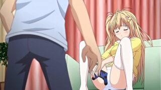 Blond Hentai meisje wordt betrapt met masturberen bij haar stiefvader